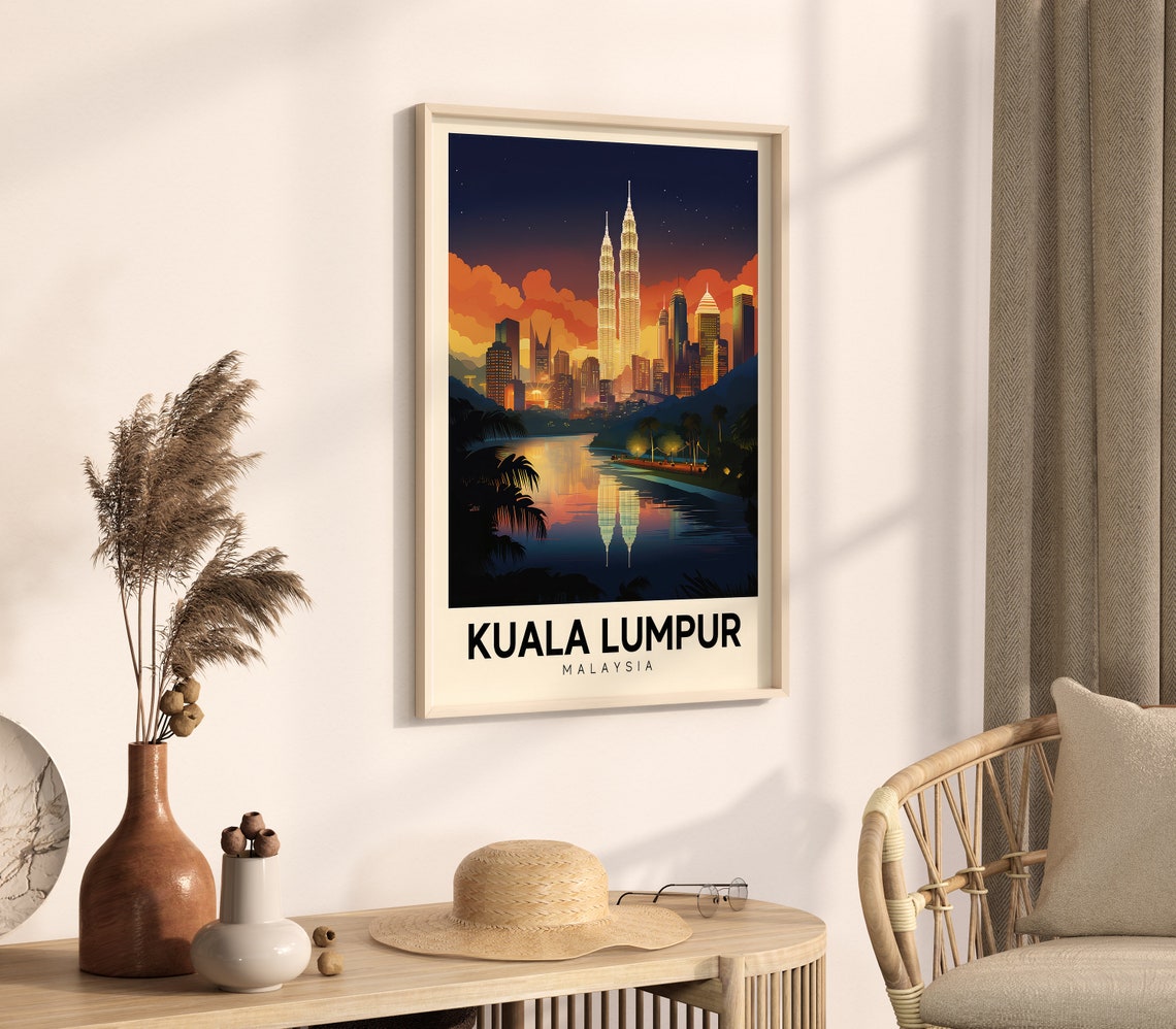 Kuala Lumpur Malaysia Night Skyline Twin Towers Travel Poster - Image 4