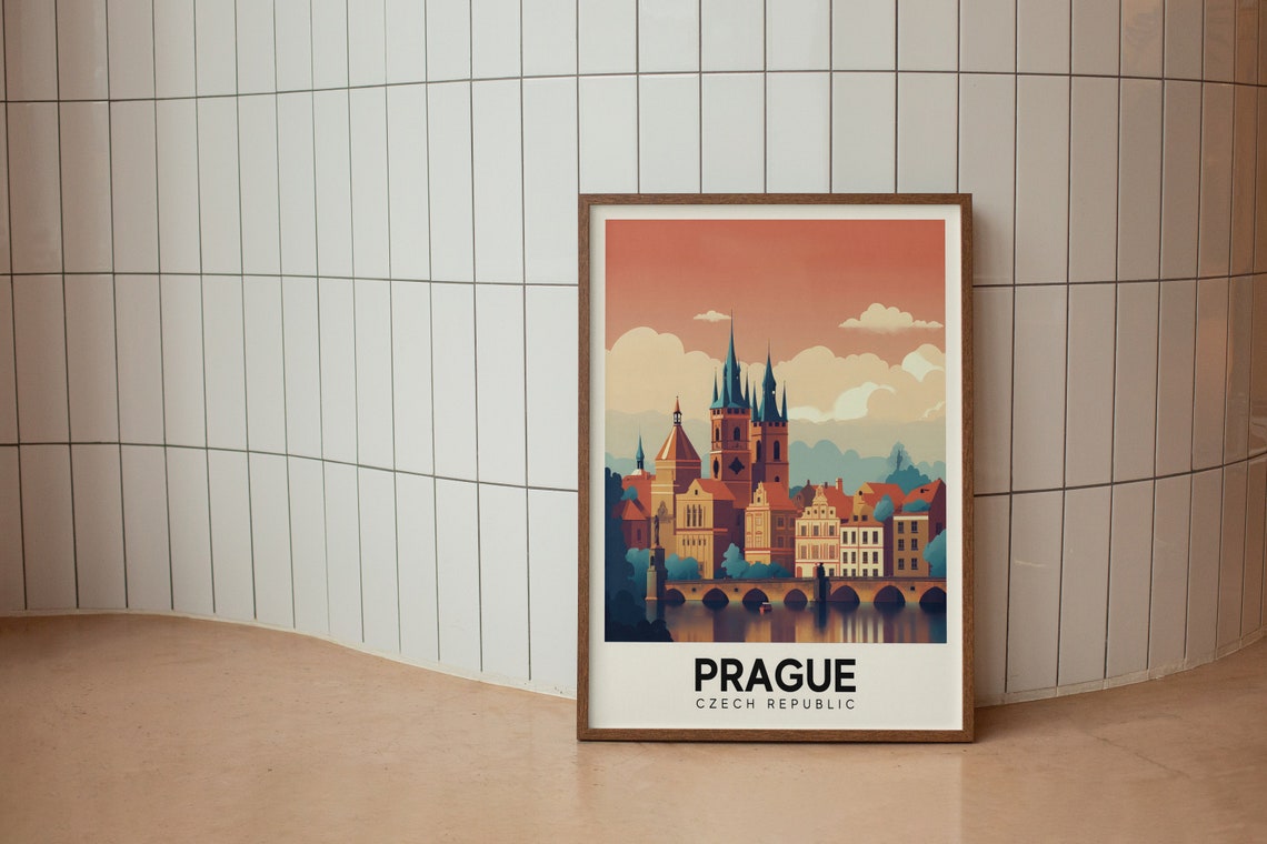 Prague Czech Republic Retro Old Town Bridge Colorful Travel Poster - Image 2