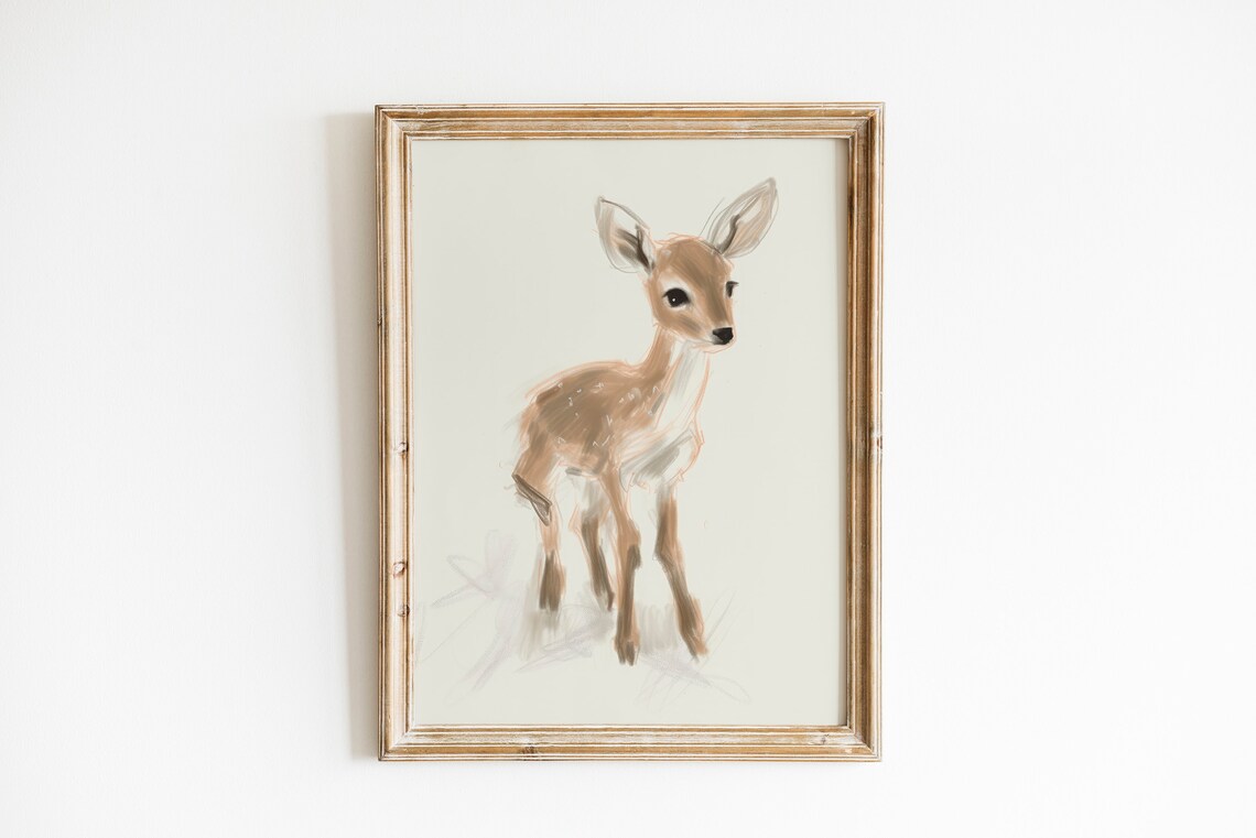 Watercolor Fawn Baby Deer Sketch Minimalist Nursery Animal Art Poster - Image 3