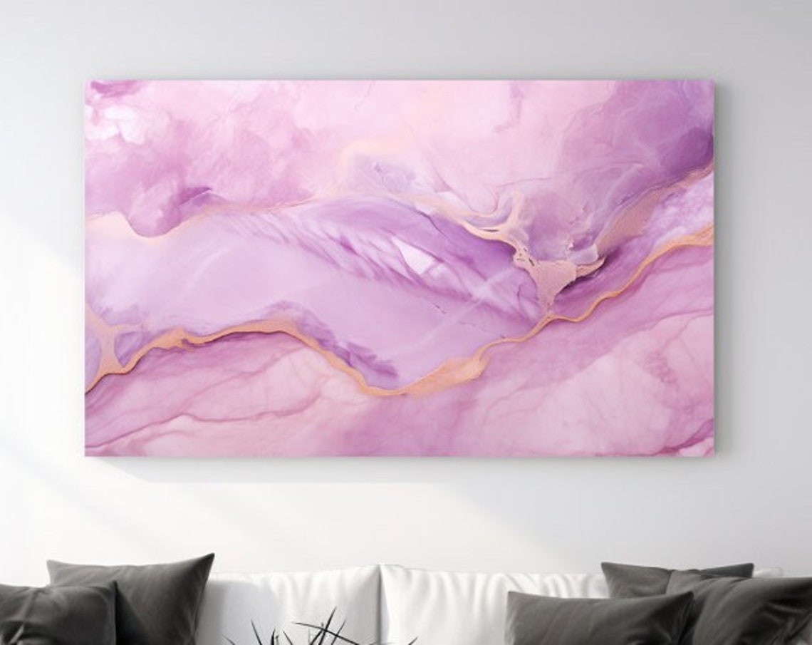 Lavender Pink Marble Abstract Soft Gold Veins Dreamy Wall Art