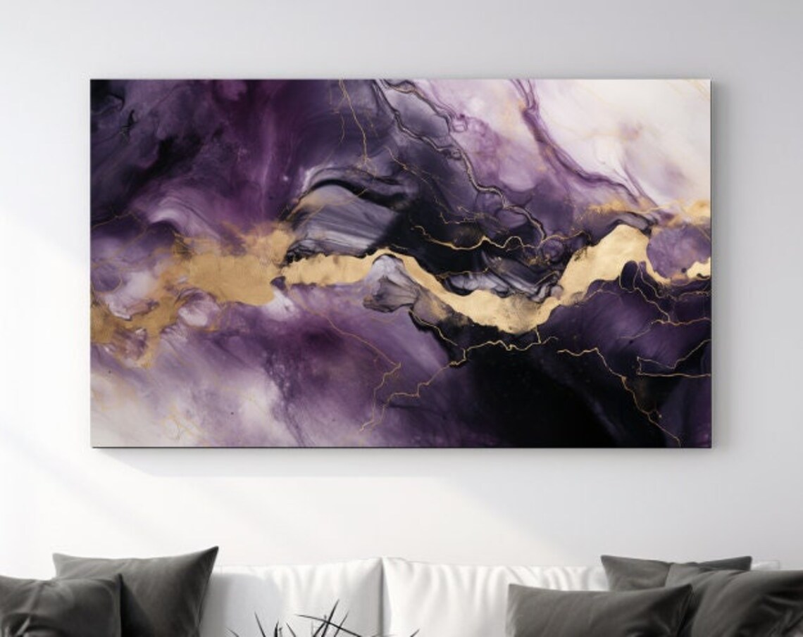 Purple Gold Marble Abstract Ink Fluid Swirl Luxury Art Wall Poster