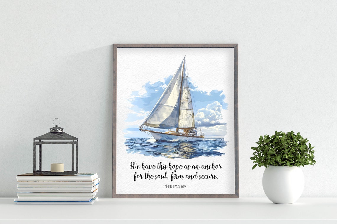 We Have This Hope As An Anchor Sailboat Watercolor Scripture Poster - Image 4