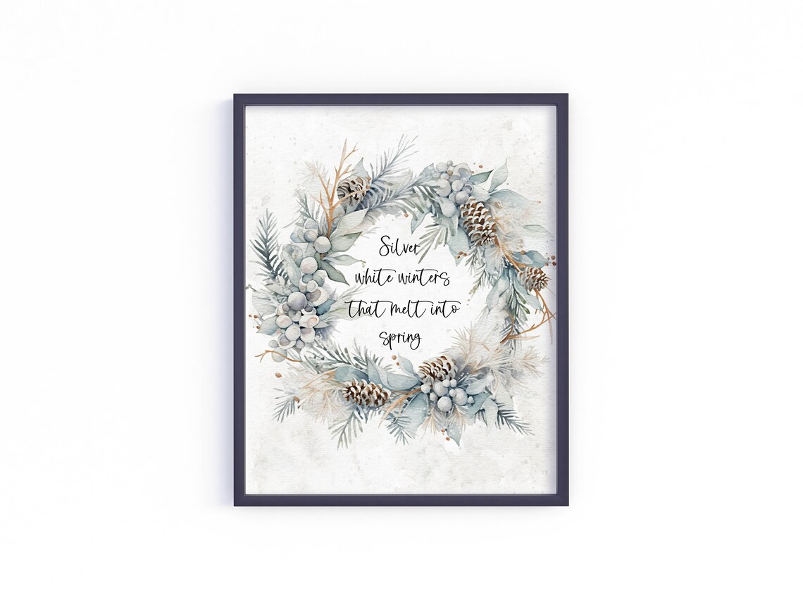 Silver White Winters That Melt Into Spring Frosty Pinecone Wreath Poster - Image 3