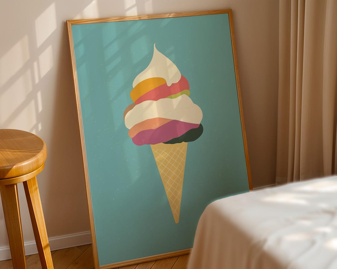 Minimalist Ice Cream Cone Poster Wall Art For Home Kitchen Room Decor - Image 3