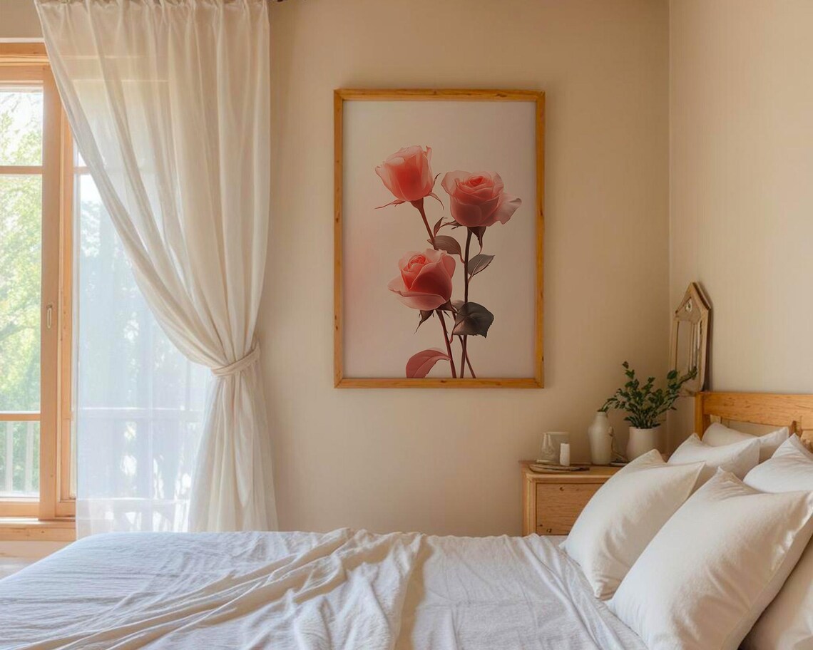 Triple Pink Roses, Elegant Kitchen Decor - Image 4