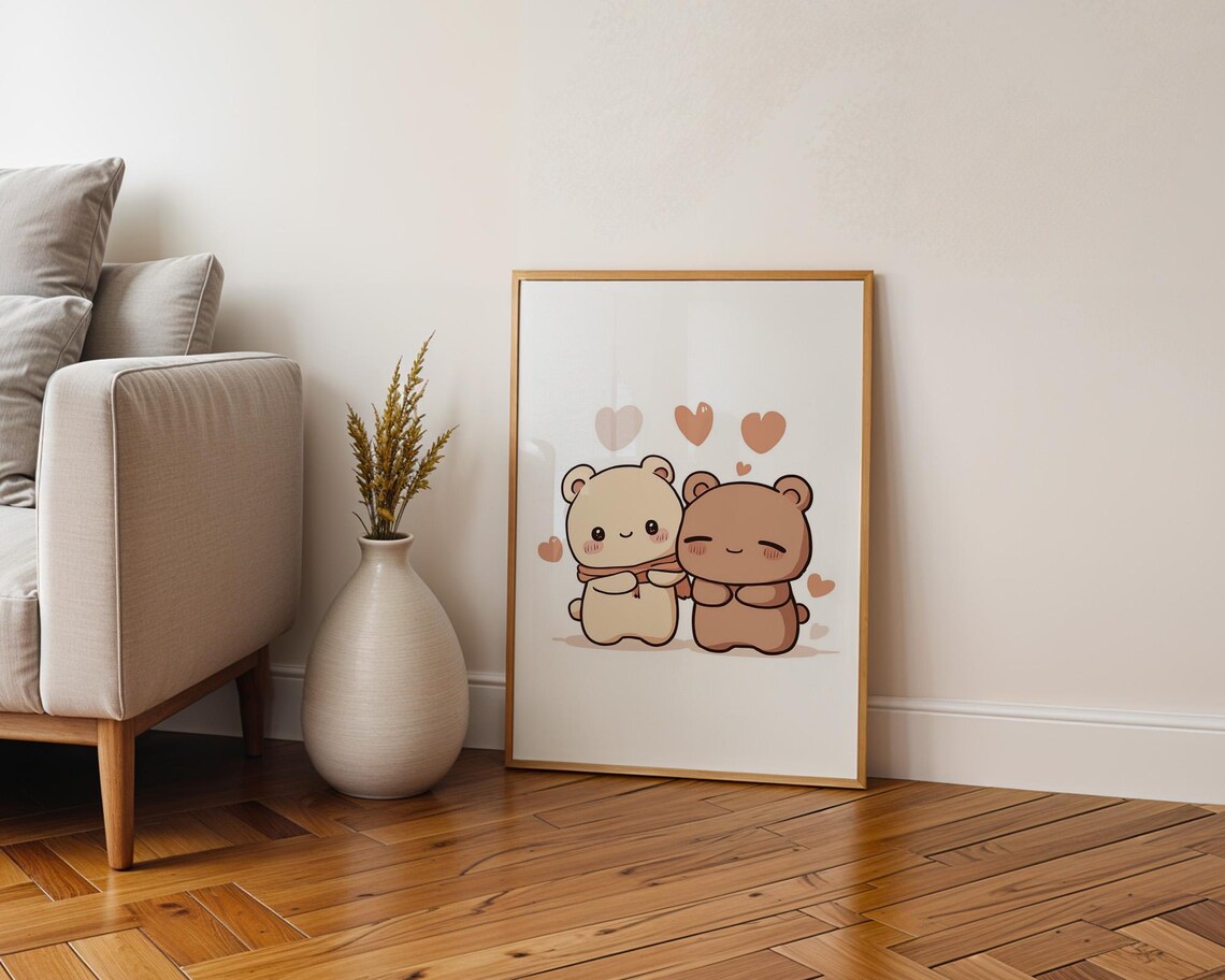 Cute Couple Bears Hugging Kawaii Animal Poster for Bedroom Wall Decor - Image 6