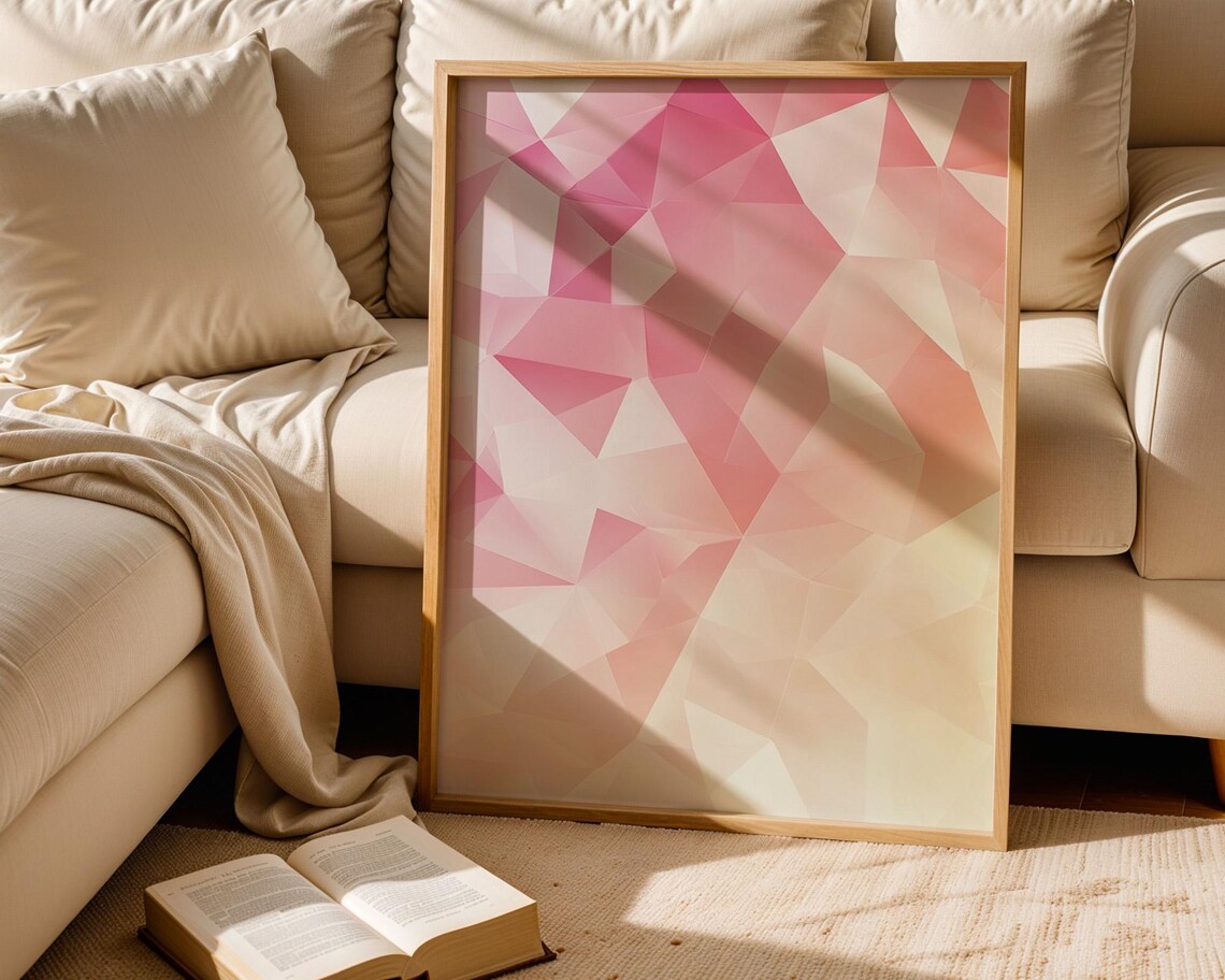 Pink Peach And White Geometric Pattern Art Print