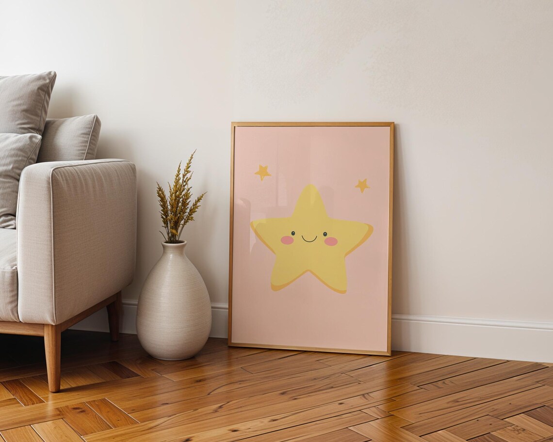 Cute Kawaii Smiling Yellow Star Nursery Kids Room Decor Poster - Image 6
