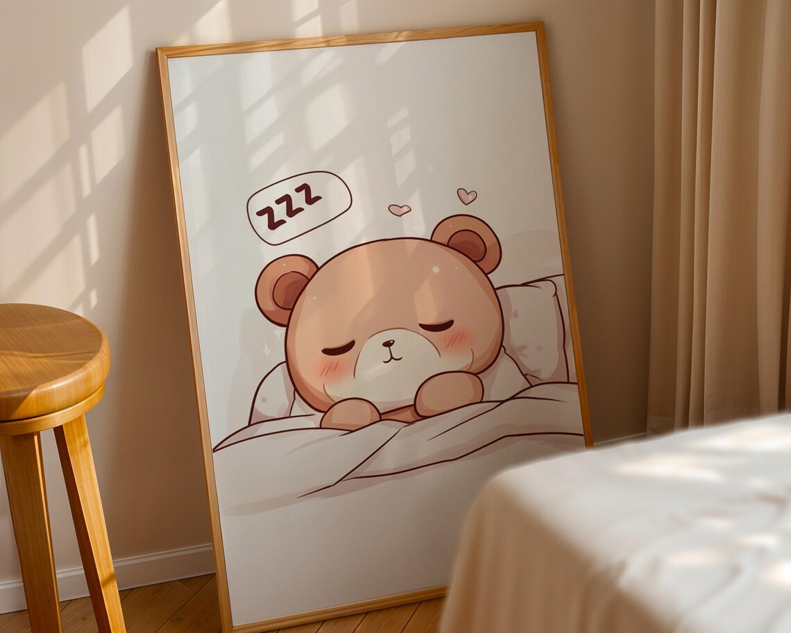 Cute Sleeping Bear Kawaii Animal Poster for Kids Room and Nursery Wall - Image 4