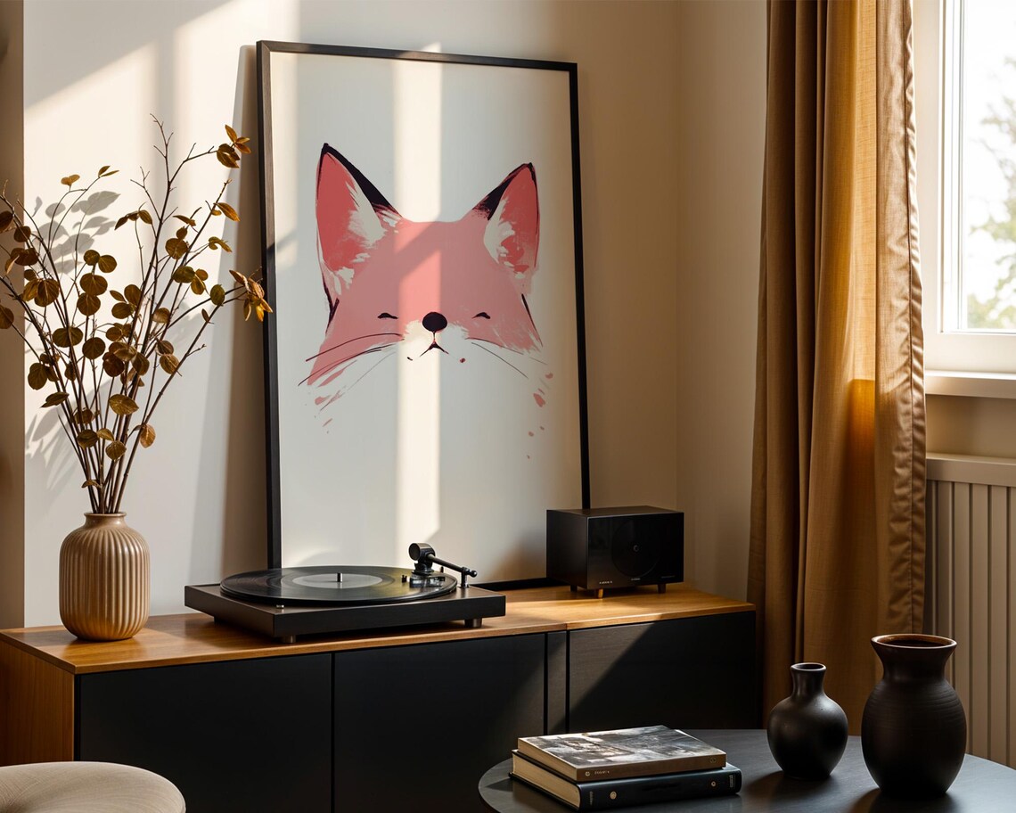 Blushing Smiling Fox Minimal Watercolor Face Cute Animal Wall Art - Image 5