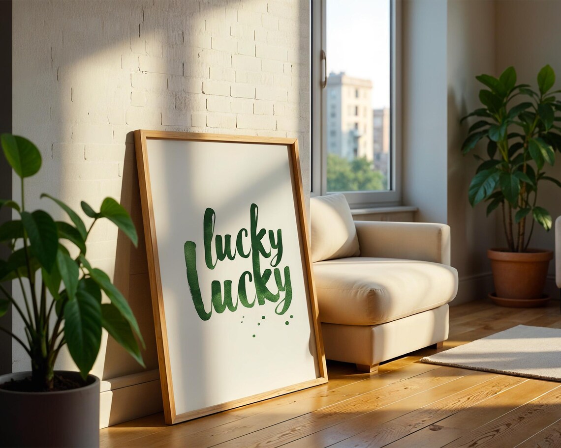 Lucky Lucky Green Text Home Kitchen Office Decor - Image 2