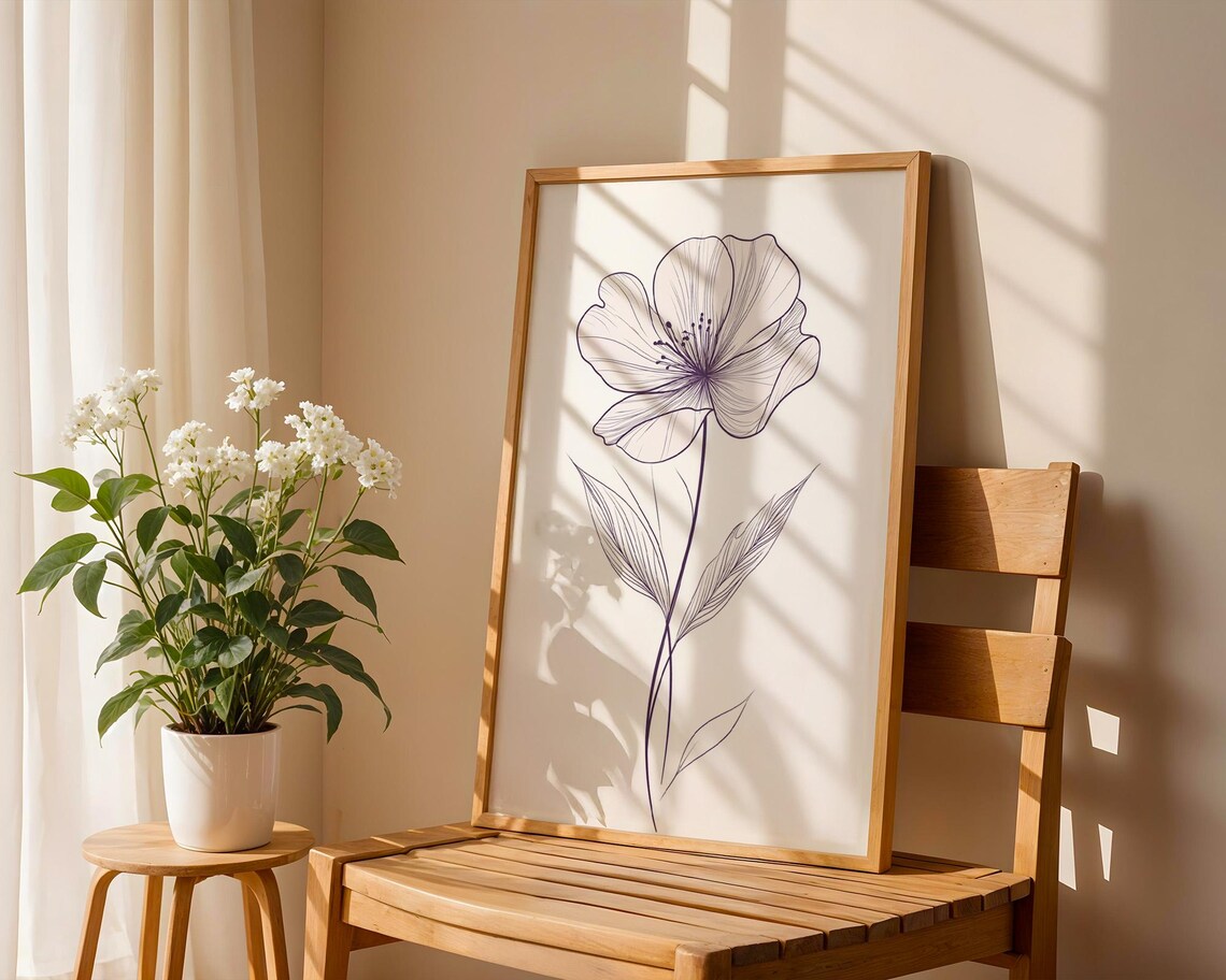 Minimalist Line Art Flower, Kitchen Office Decor - Image 3