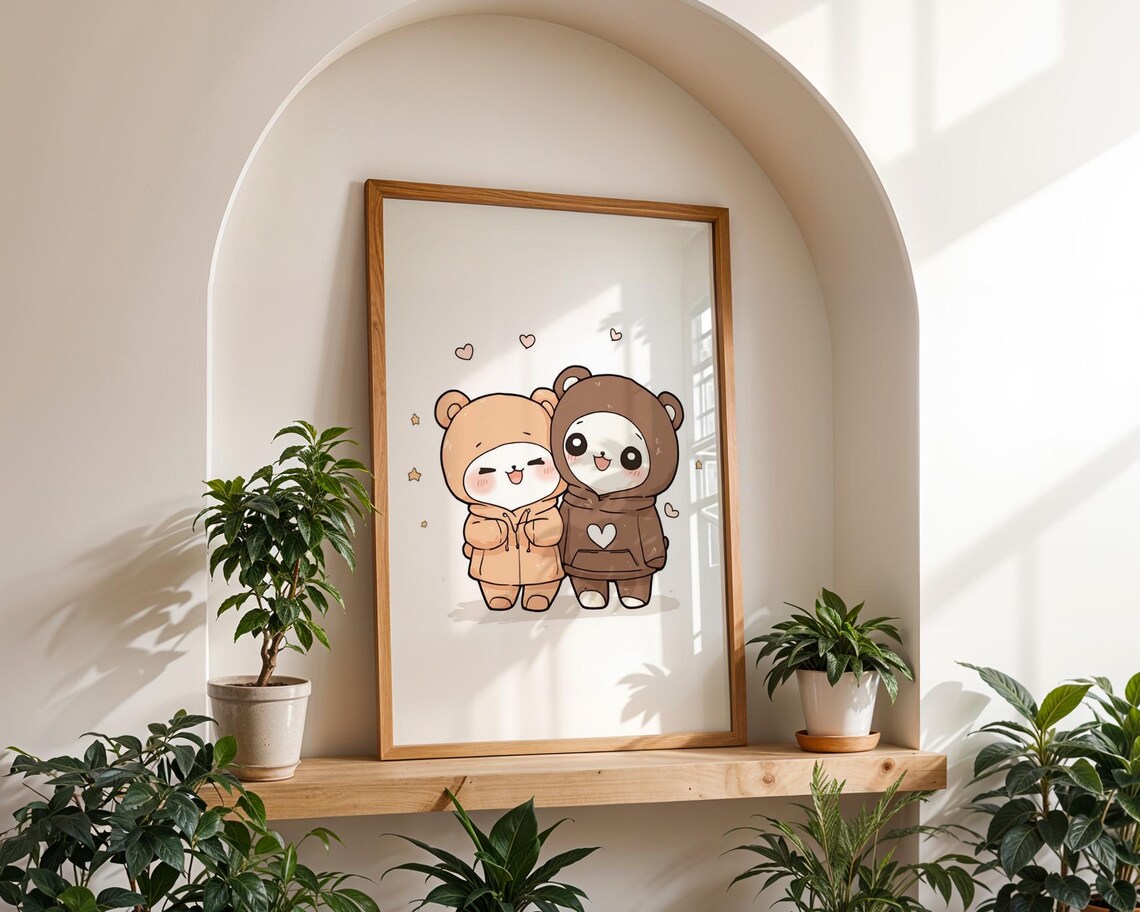 Cute Bears in Hoodies Kawaii Animal Poster for Couples Room Wall Decor - Image 2