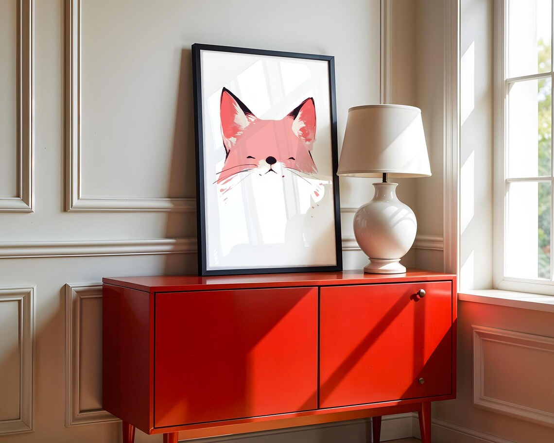 Blushing Smiling Fox Minimal Watercolor Face Cute Animal Wall Art - Image 4