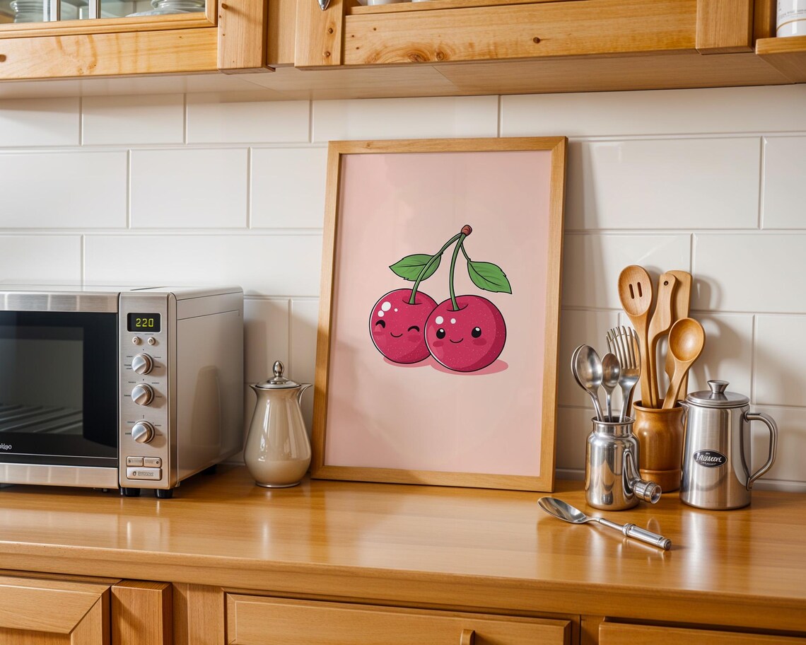 Cute Cherry Art Print, Kitchen Room Decor - Image 3