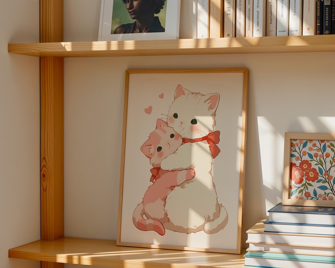 Two Cats With Ribbons Hugging, Cat Lovers - Image 5