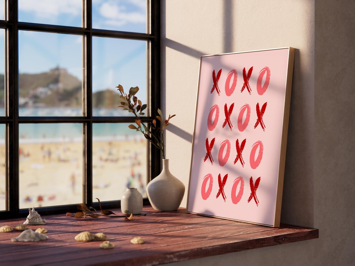 XOXO Hugs And Kisses Brushstroke Typography Love Poster In Red Pink - Image 2