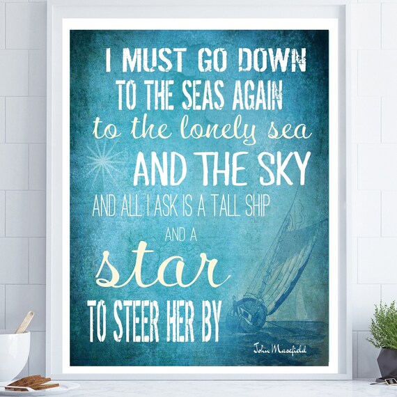 John Masefield Sea Fever Quote Tall Ship Nautical Poetry Wall Art