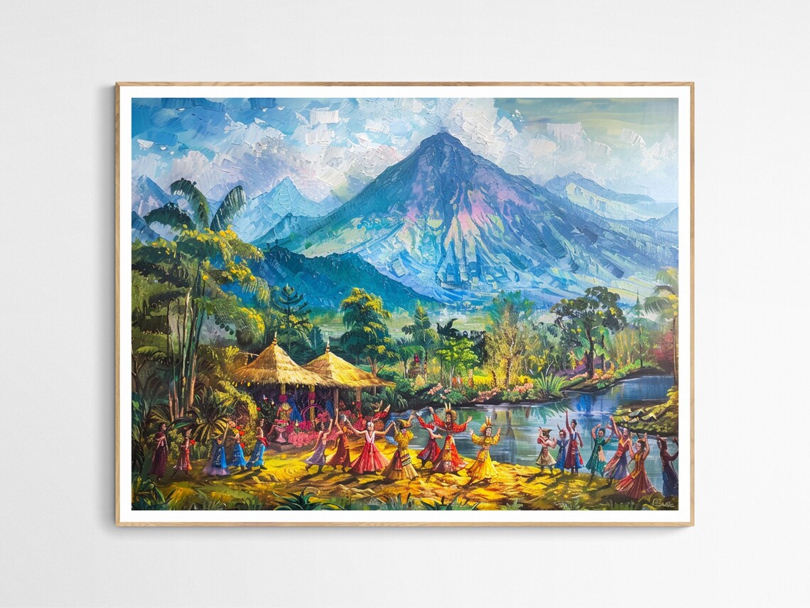 Mount Apo Festival Dancers Tropical Landscape Filipino Art Print
