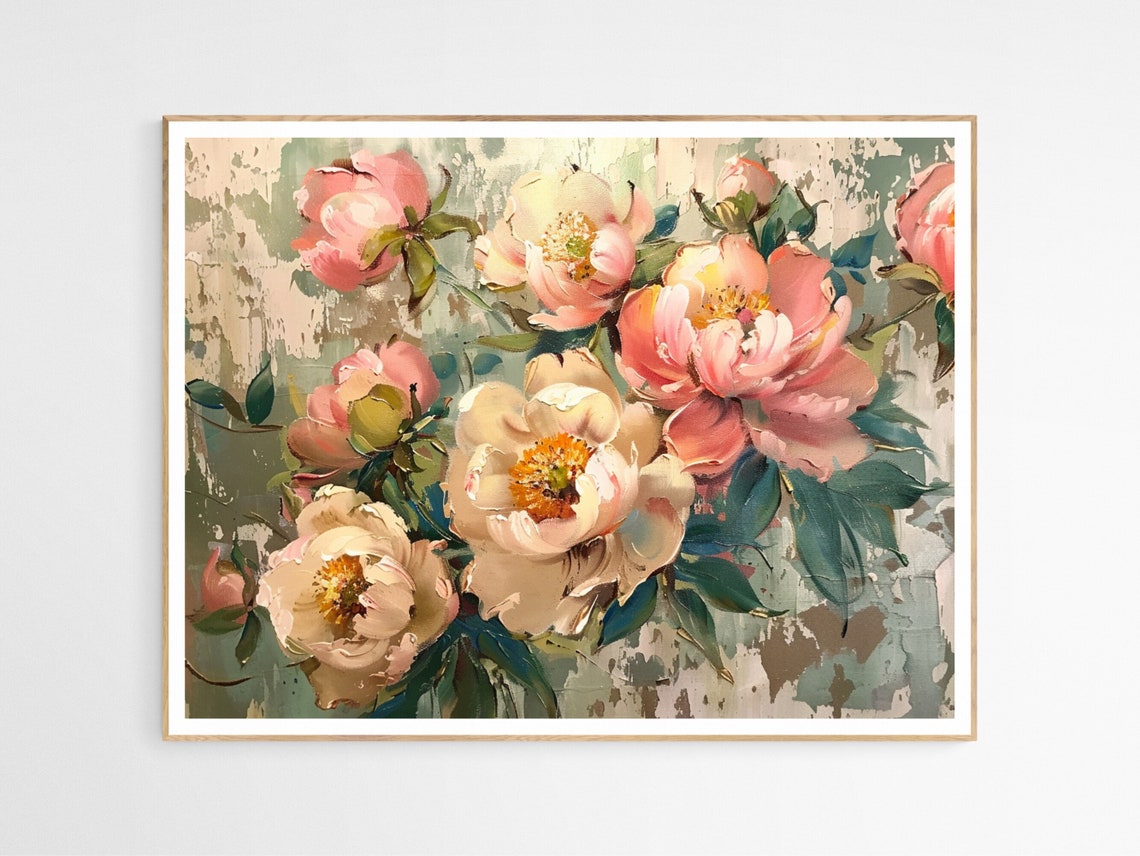 Classy Vintage Peonies Botanical Floral Painting Poster Artwork