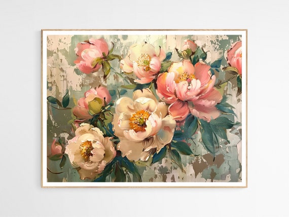 Classy Vintage Peonies Art Print Floral Painting Botanical Wall For Home Bedroom Decor Gift Wife