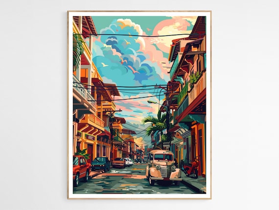Manila City Philippines Colorful Street Vintage Car Art Poster
