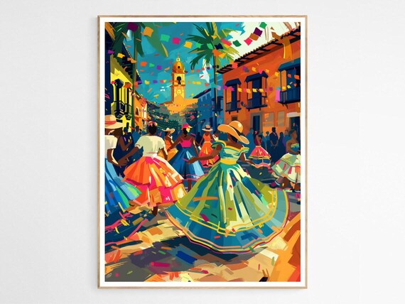 Puerto Rican Festival Art Print Vibrant Salsa Dance Decor