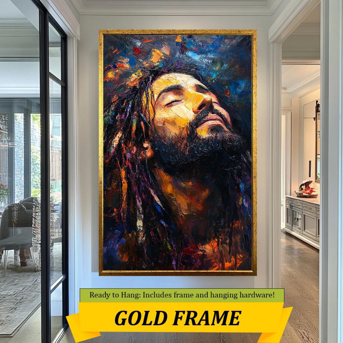 Jesus Portrait Looking Upward Impasto Palette Knife Fiery Oil Painting Poster - Image 3