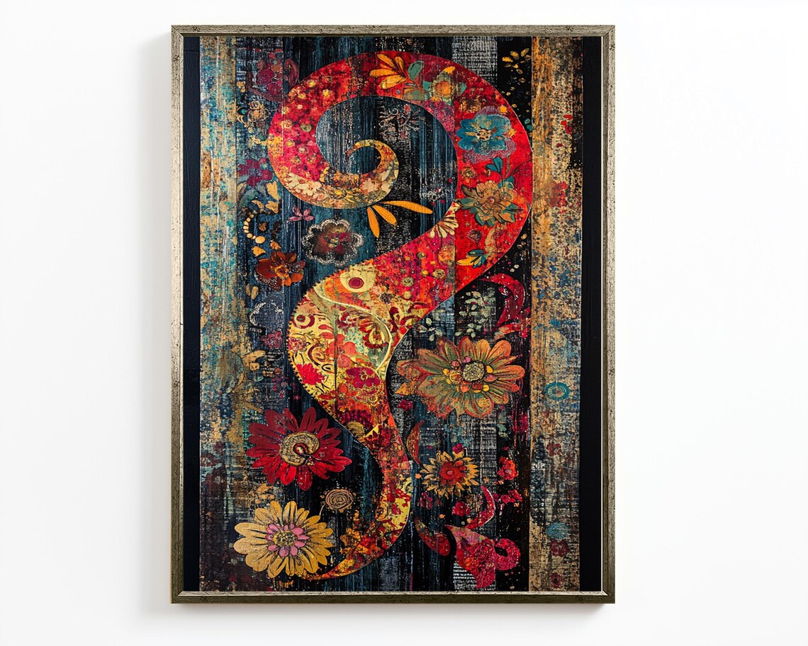 Maximalist Floral Swirl Paisley Red Gold Navy Bohemian Wall Art - Image 2
