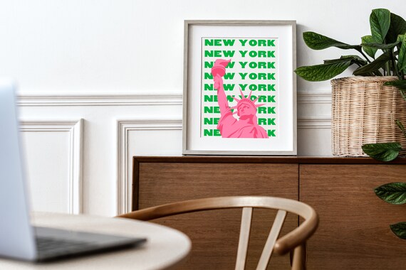Green New York Pop Art Statue Of Liberty Travel Decor Wall Art
