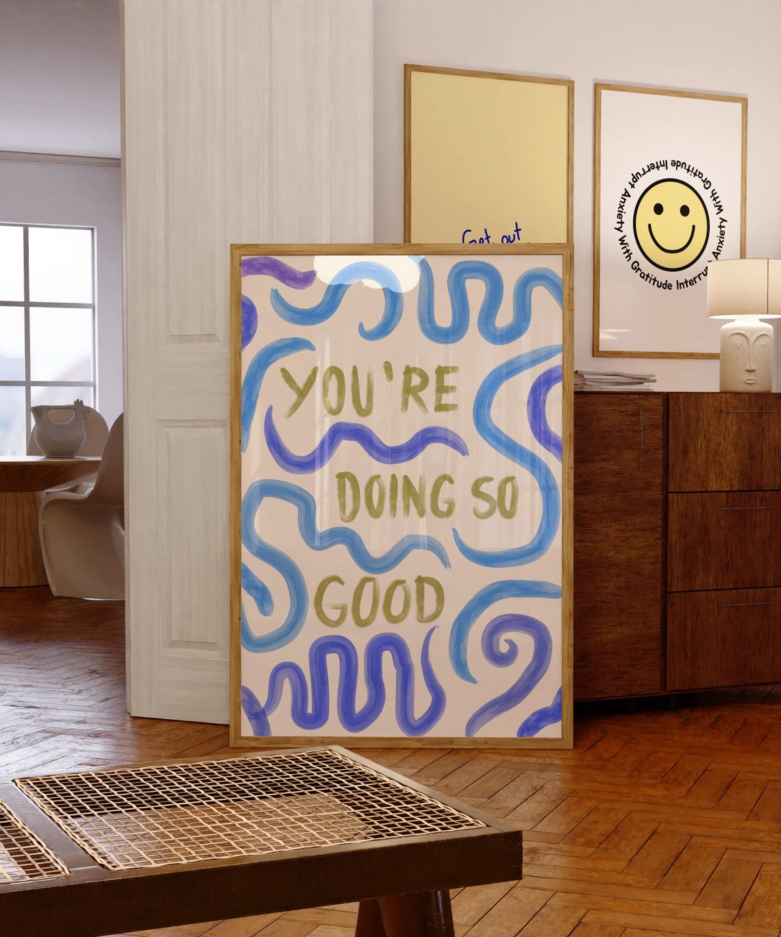 You Are Doing So Good Blue Squiggle Positive Affirmation Poster