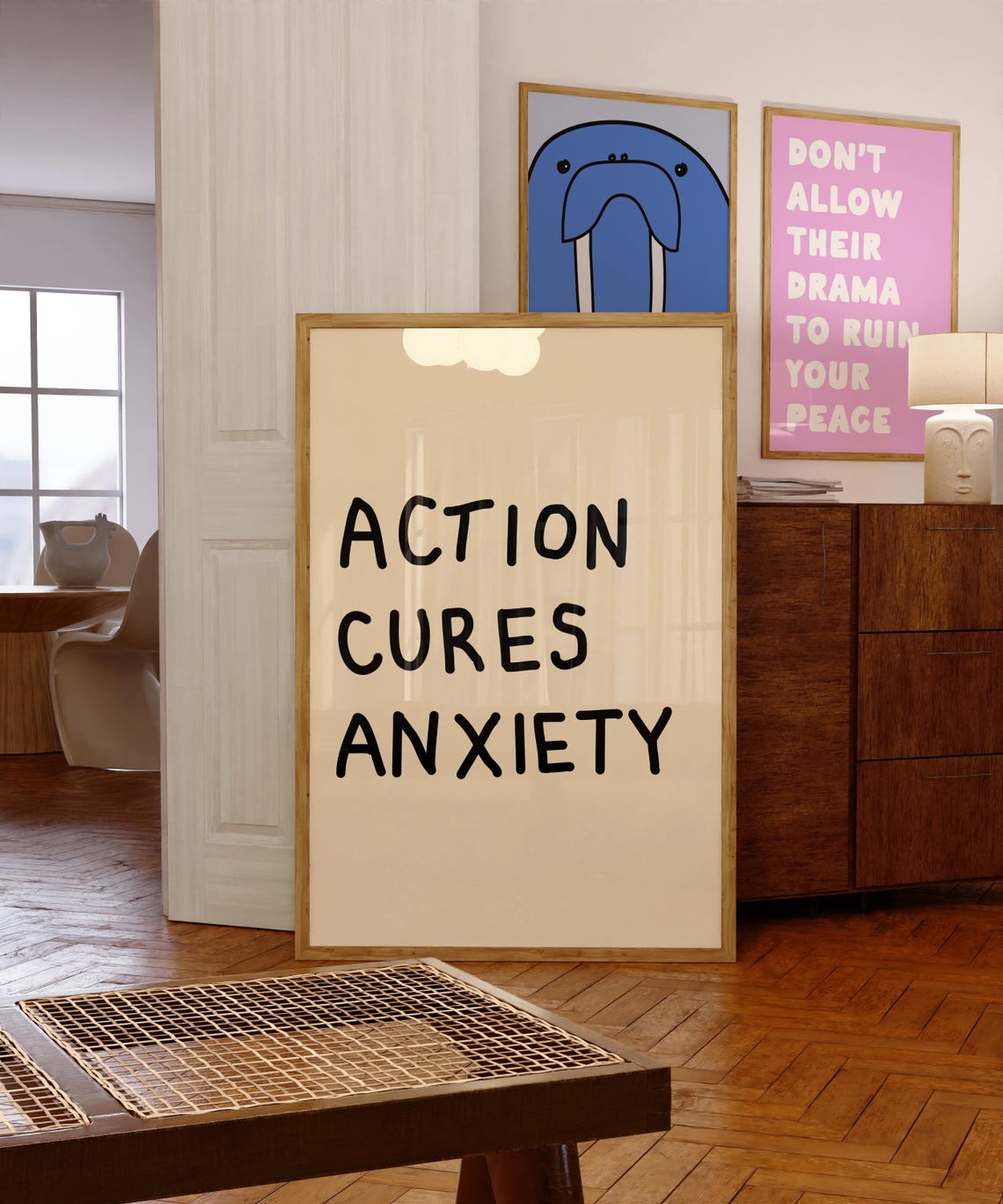 Action Cures Anxiety Bold Black Typography Motivational Poster