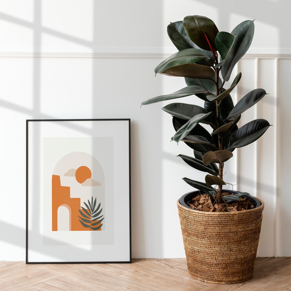 Terracotta Boho Arch Sun Palm Minimalist Abstract Desert Decor Poster