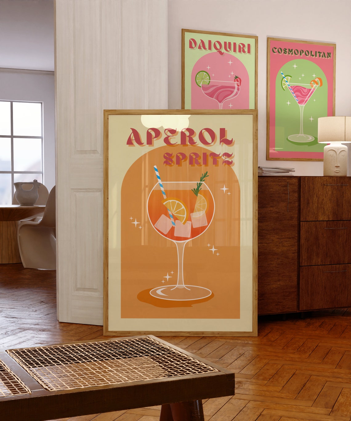 Aperol Spritz Orange Sunset Retro Cocktail Italian Bar Poster