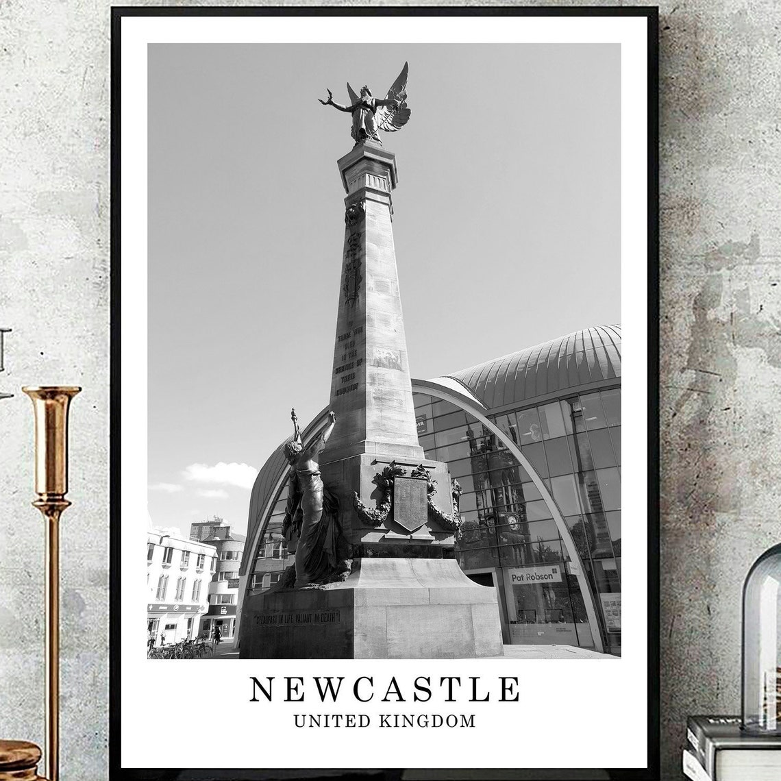 Newcastle Upon Tyne War Memorial Monument Black White Photo Poster