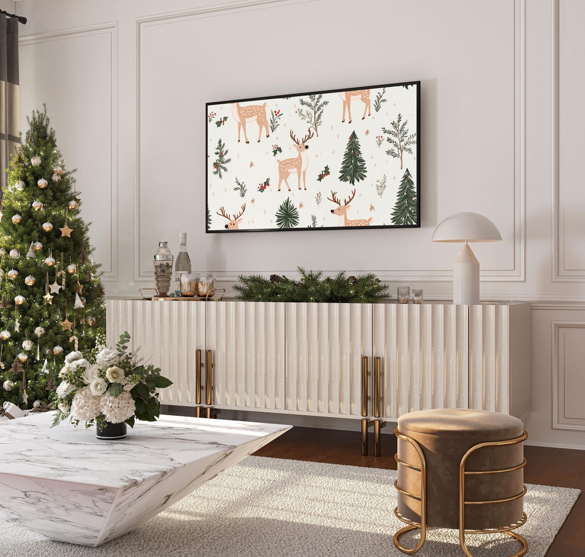 Charming Festive Reindeer Pattern Christmas Frame Tv Holiday Poster - Image 4