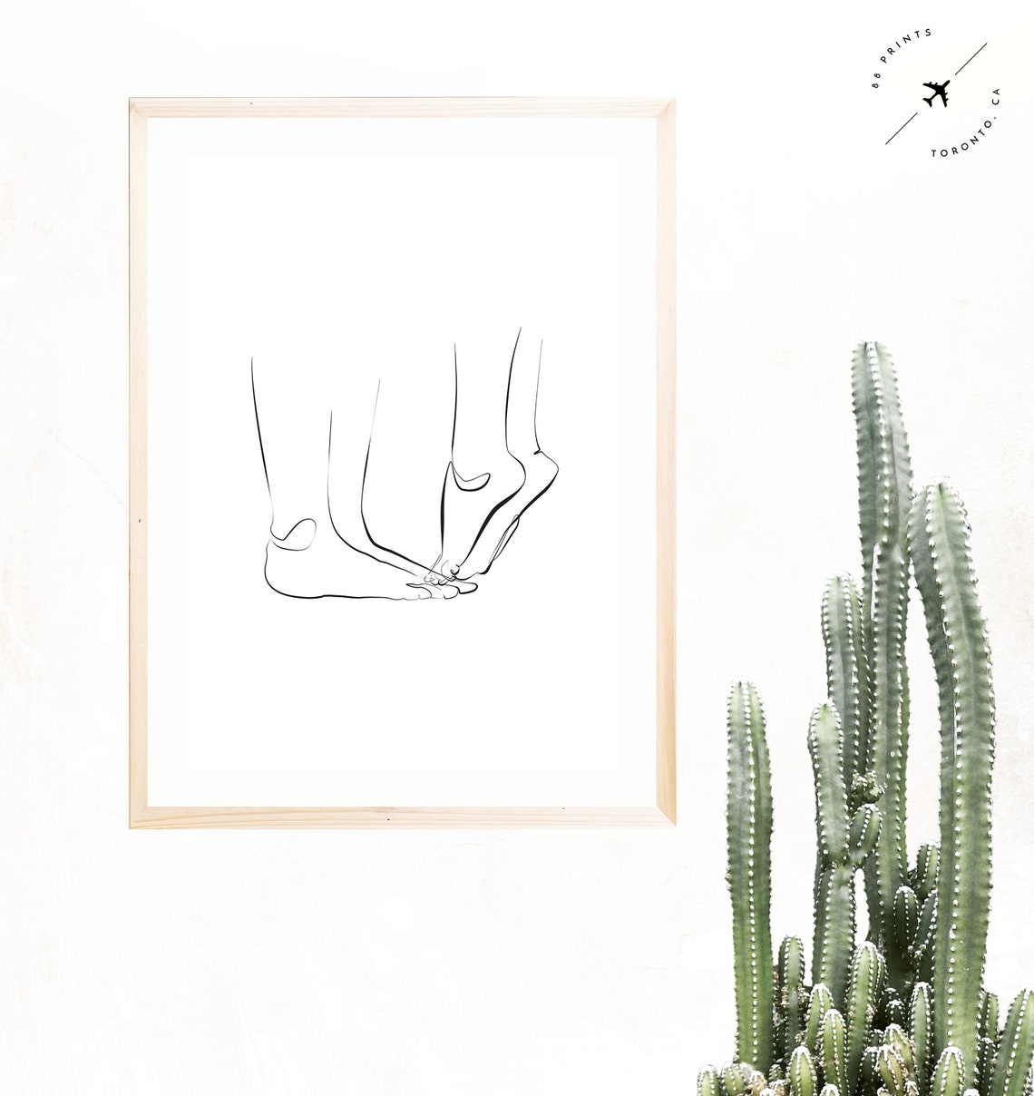 Bare Feet Couple Minimalist One Line Art Black White Drawing Poster - Image 2