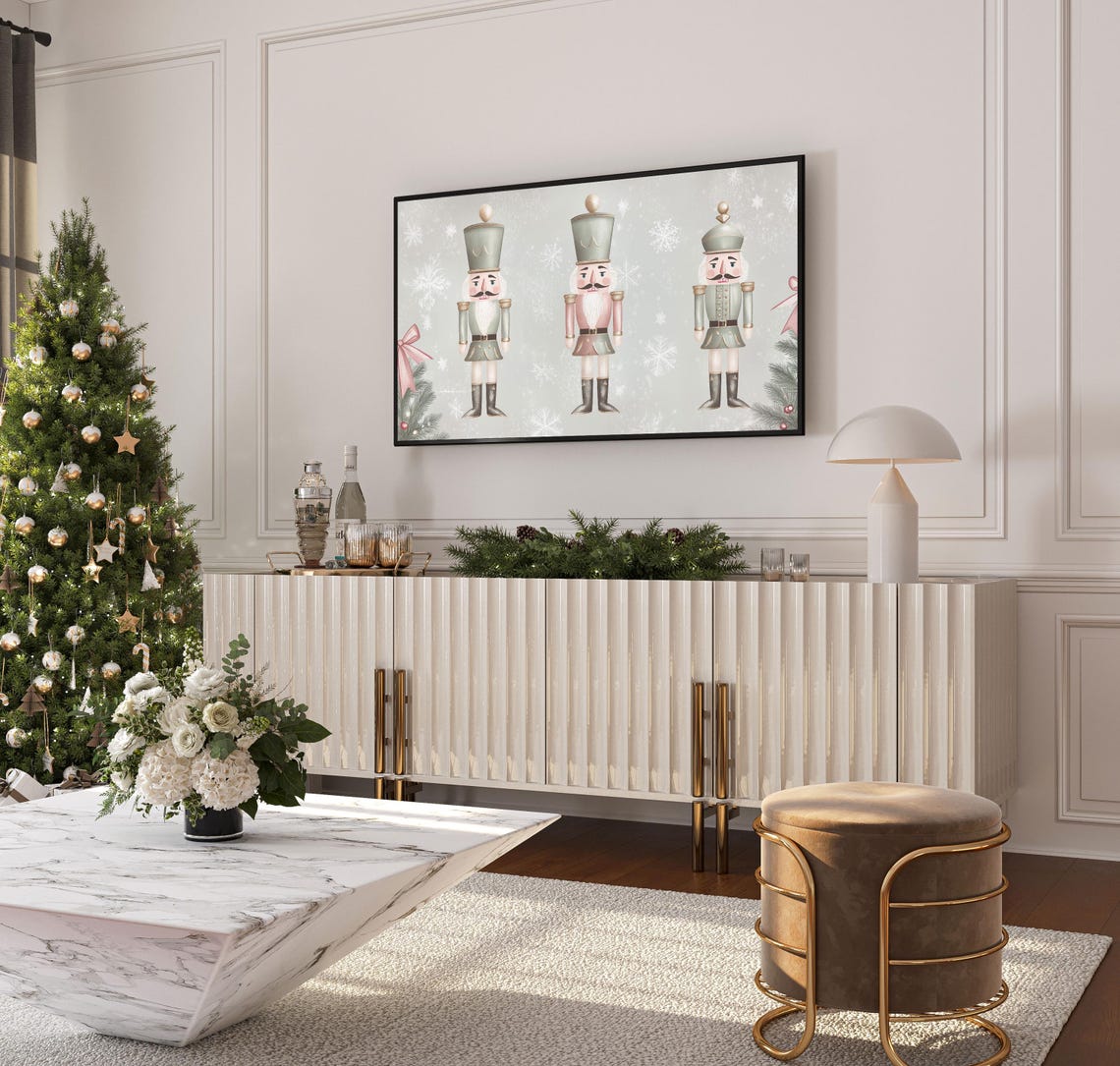 Sage Green and Blush Nutcracker Soldiers Christmas Snowflake Poster - Image 4