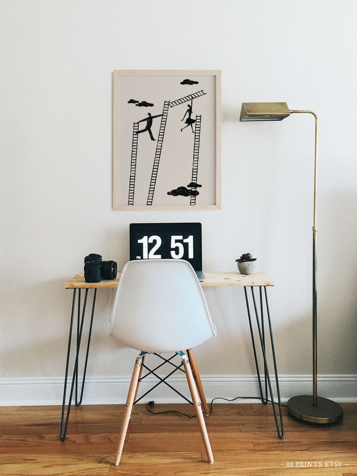 Surreal Ladder Climbers Black Silhouette Whimsical Dream Art Print - Image 4