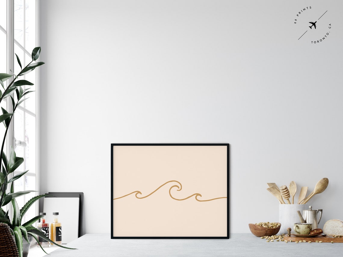 Minimalist Modern Gold Ocean Wave Line Art Beige Coastal Print - Image 4