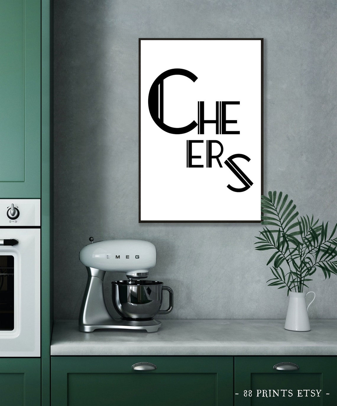 Cheers Modern Black White Typography Minimalist Bar Cart Wall Art - Image 2