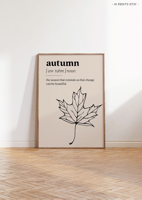 Autumn Definition Dictionary Quote With Maple Leaf Line Drawing Poster