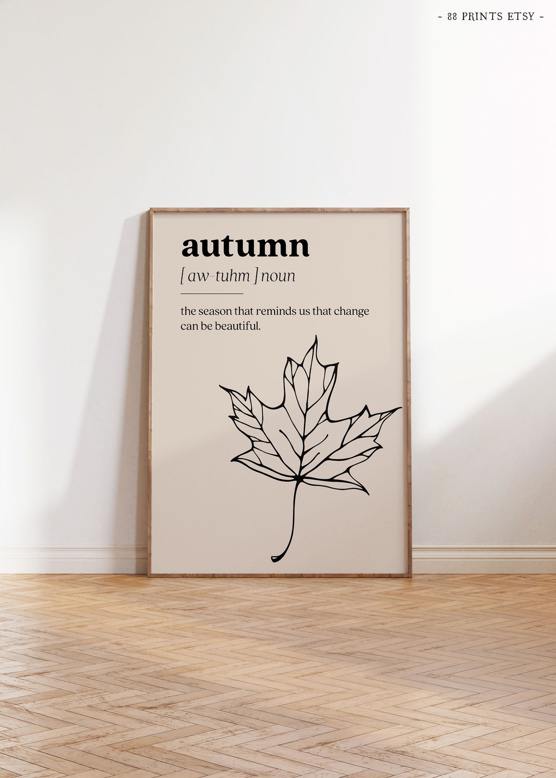 Autumn Definition Dictionary Quote With Maple Leaf Line Drawing Poster