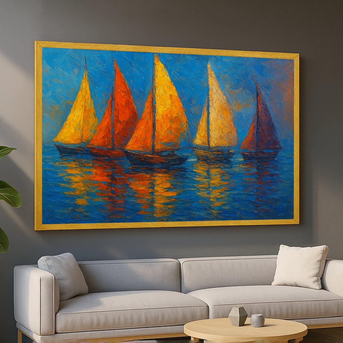 Colorful Sailboats Abstract Seascape, Wall Art Print