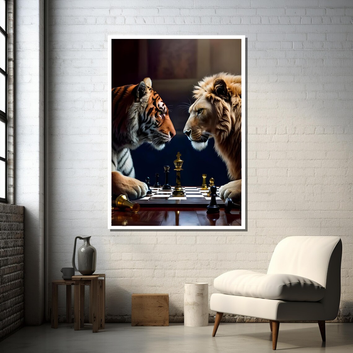 Tiger Vs Lion Chess Art Print, Dramatic Wildlife - Image 5