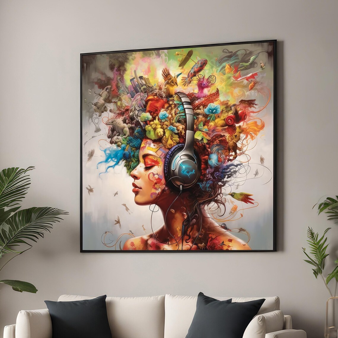 Surreal Portrait, Woman With Headphones Art Print