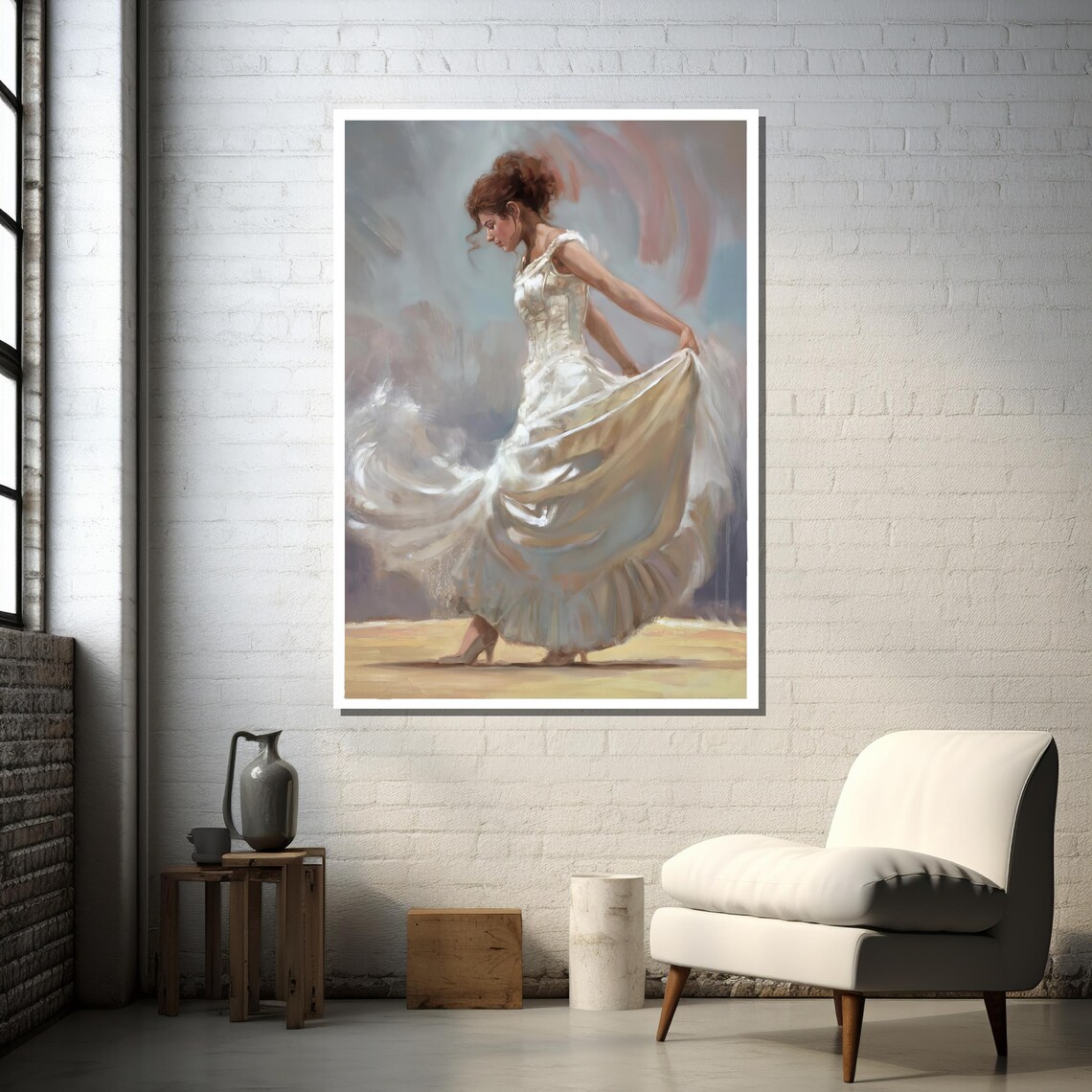 Elegant Woman In Flowing Dress, Impressionist Art Print - Image 2