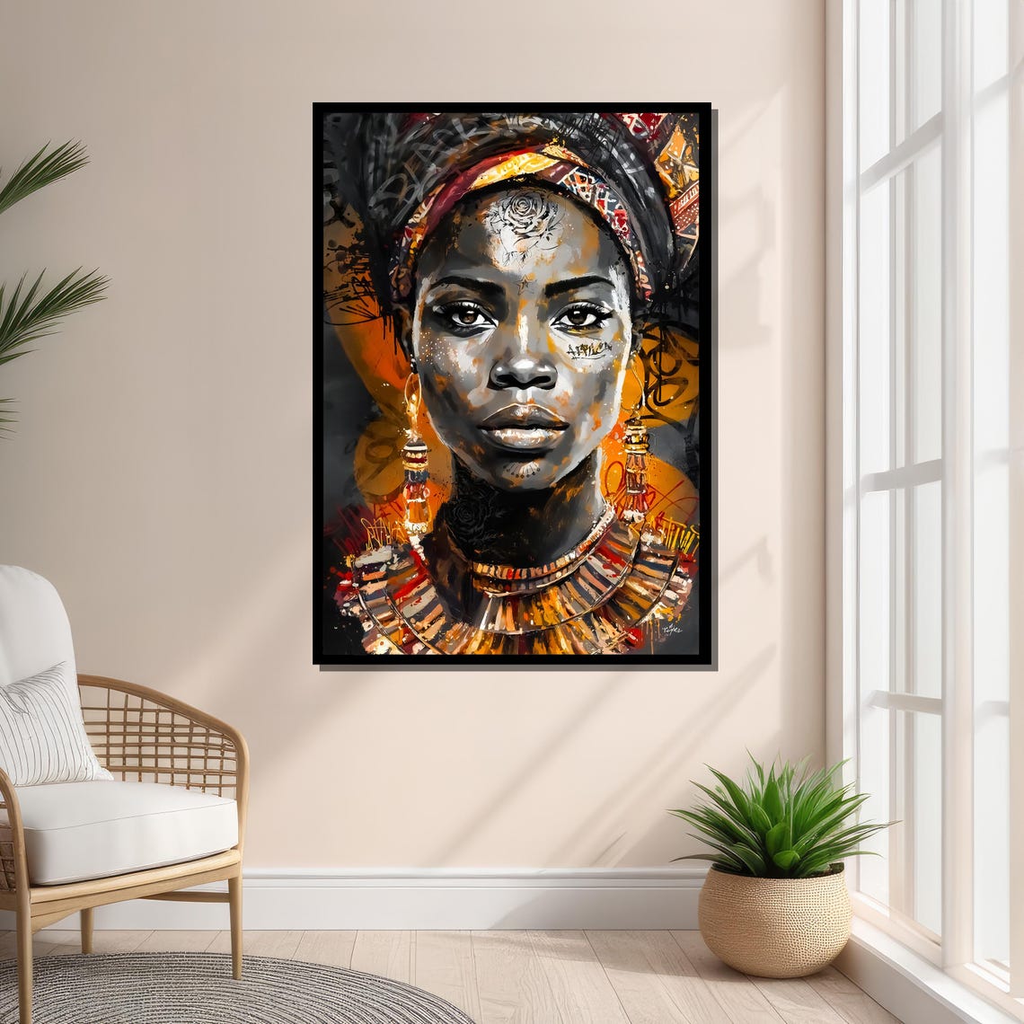 African Woman Portrait Urban Tribal Graffiti Bold Modern Art Poster