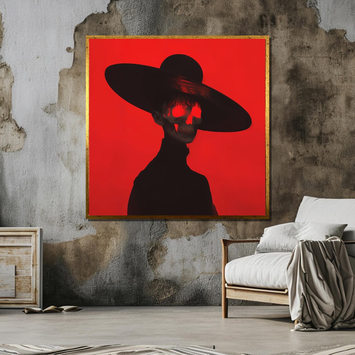 Edgy Skull Portrait, Modern Surrealist Halloween Decor - Image 6