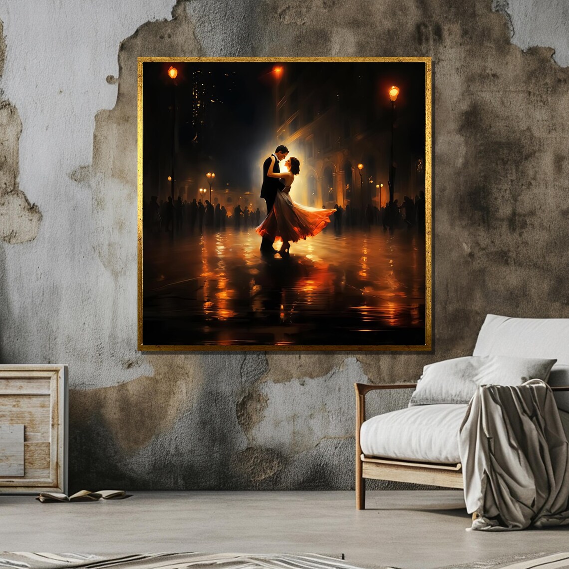 Romantic Couple Dancing, Night City Lights Art - Image 6